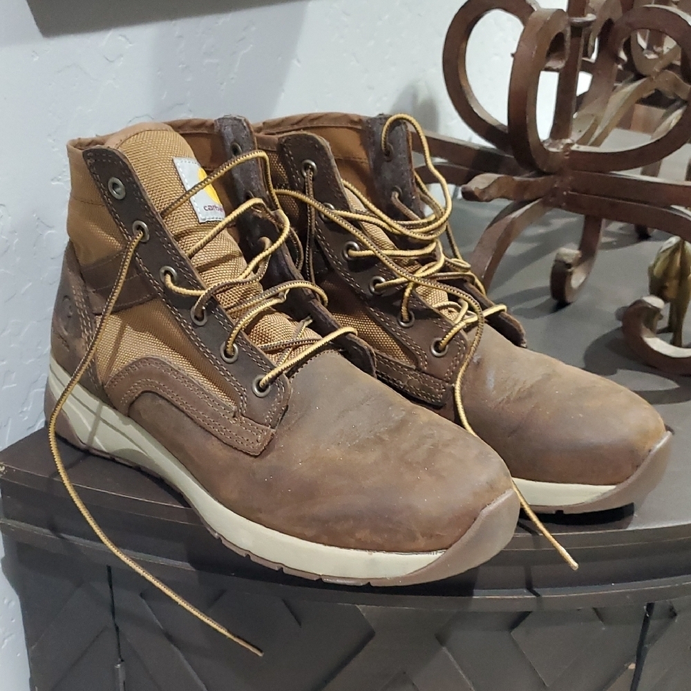 Carhartt Brown Tan Work Sneaker Boots Construction Leather Rubber Sole Fast Dry